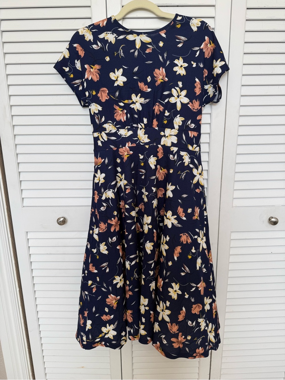 Navy Floral Fit-and-Flare Dress